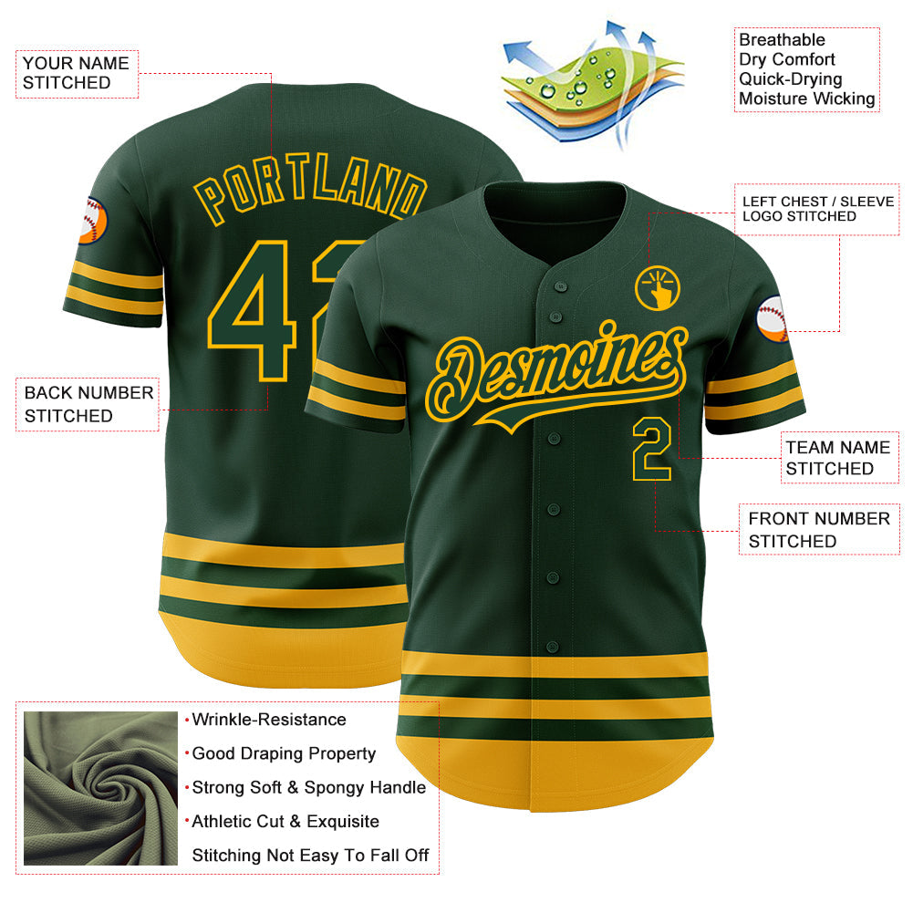 Custom Green Gold Line Authentic Baseball Jersey view 3