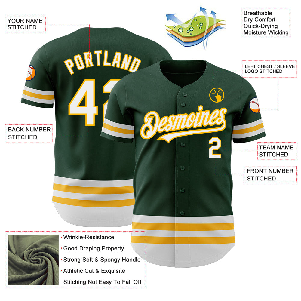 Custom Green White-Gold Line Authentic Baseball Jersey view 3