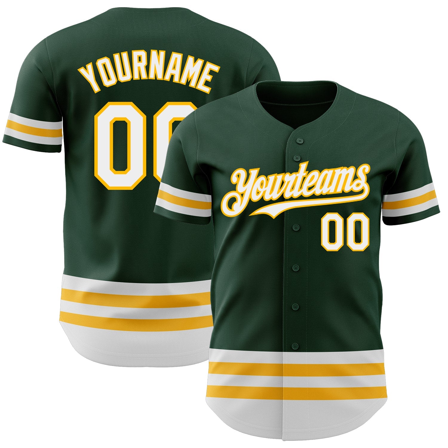 Custom Green White-Gold Line Authentic Baseball Jersey - Main View