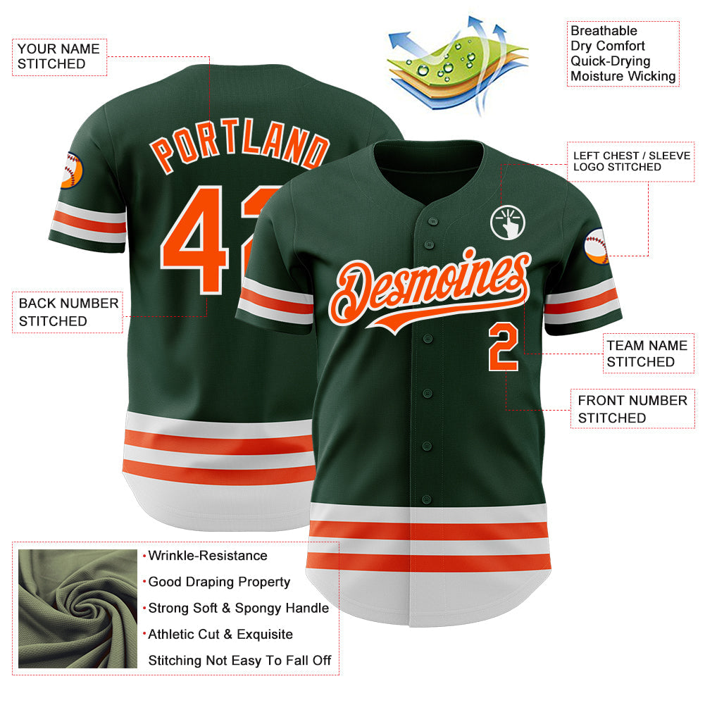 Custom Green Orange-White Line Authentic Baseball Jersey view 4