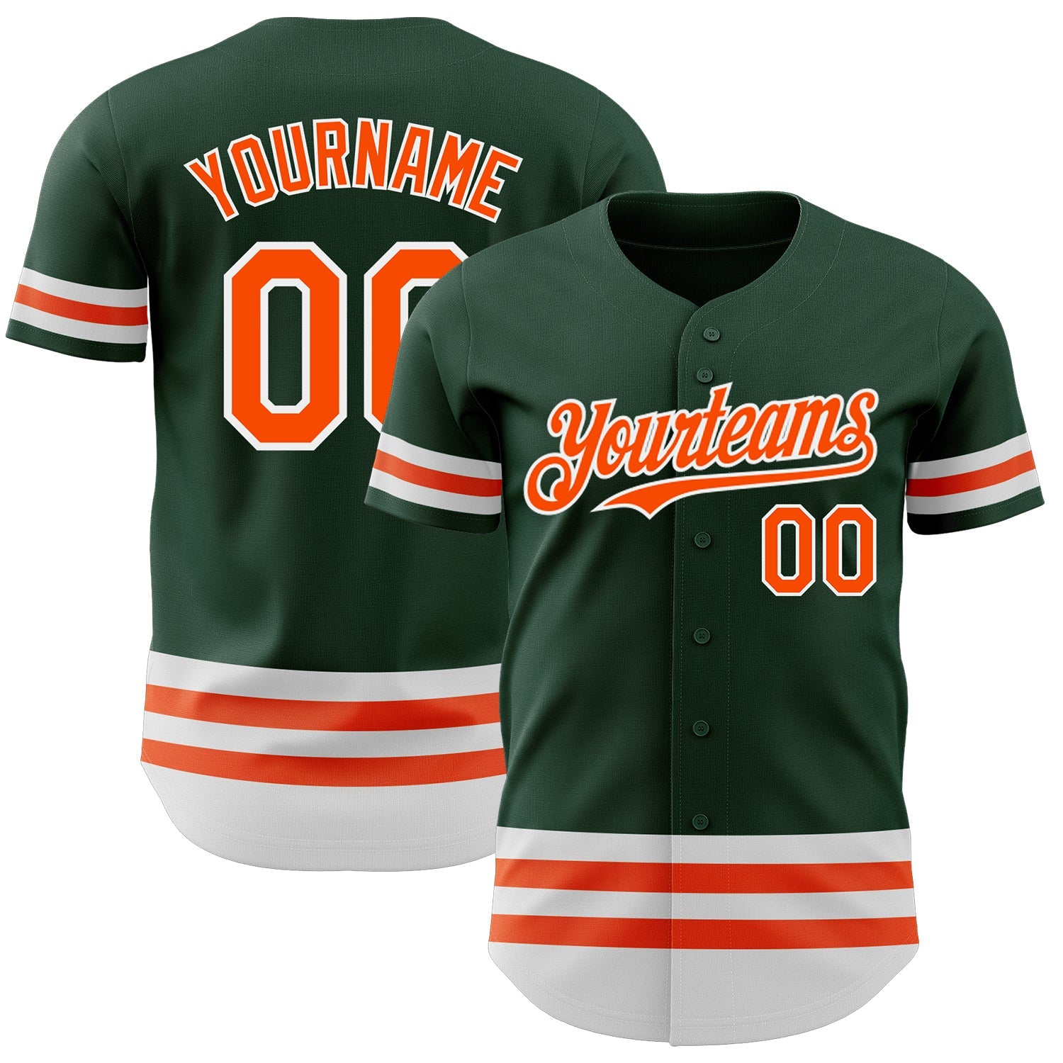 Custom Green Orange-White Line Authentic Baseball Jersey - Main View
