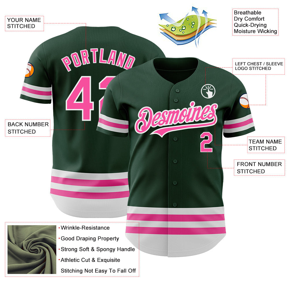 Custom Green Pink-White Line Authentic Baseball Jersey view 3