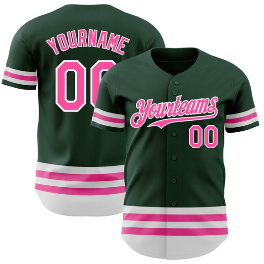Custom Green Pink-White Line Authentic Baseball Jersey - Main View