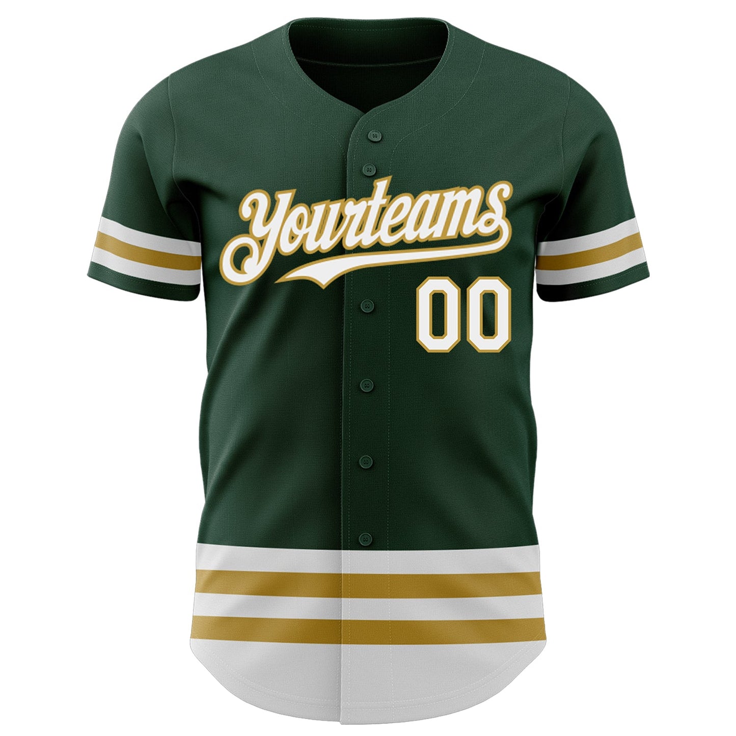 Custom Green White-Old Gold Line Authentic Baseball Jersey view 2
