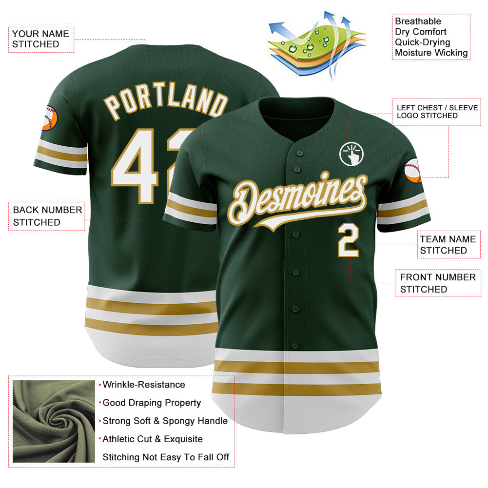 Custom Green White-Old Gold Line Authentic Baseball Jersey view 3