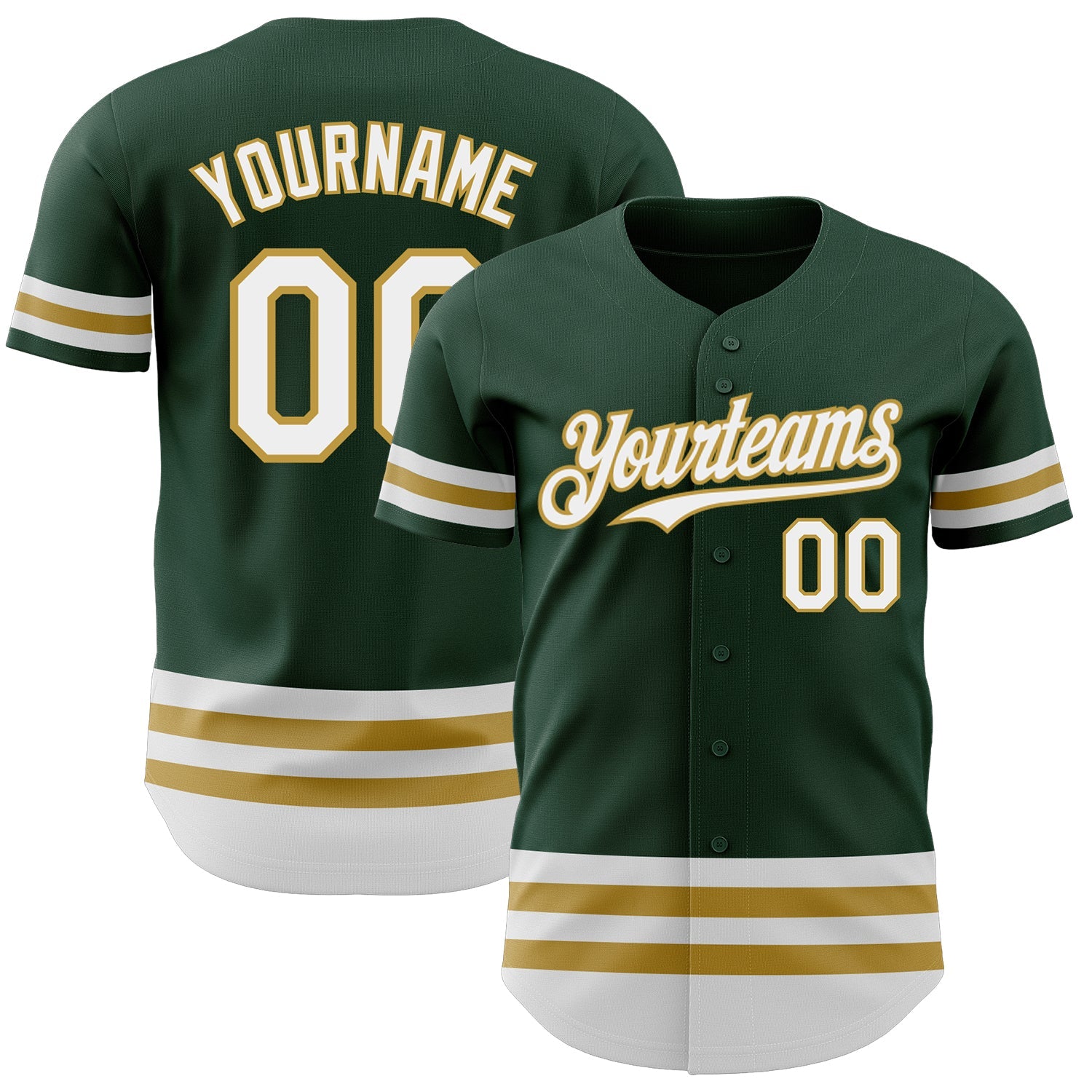 Custom Green White-Old Gold Line Authentic Baseball Jersey - Main View