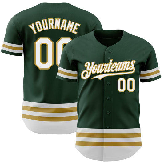 Custom Green White-Old Gold Line Authentic Baseball Jersey - Main View