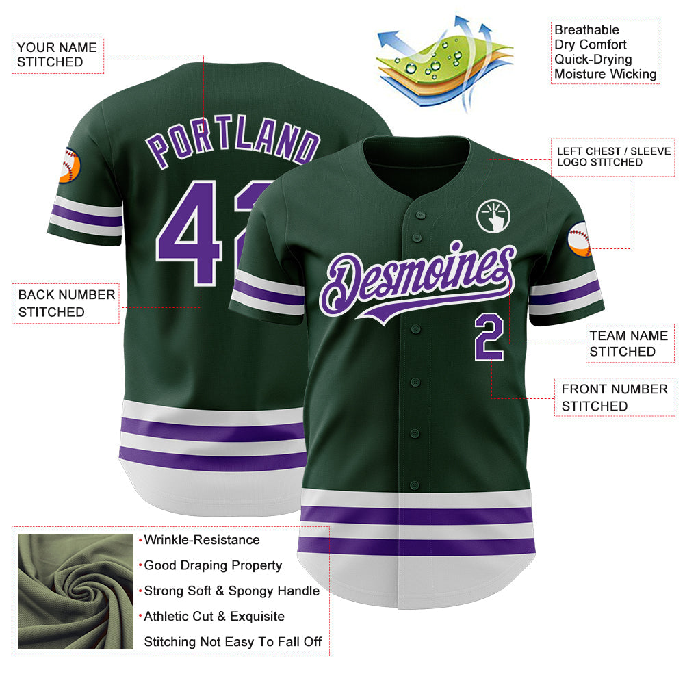 Custom Green Purple-White Line Authentic Baseball Jersey view 3