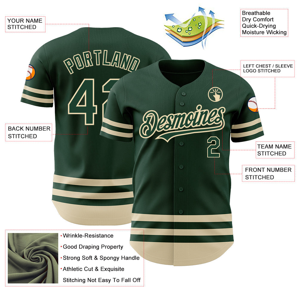 Custom Green Cream Line Authentic Baseball Jersey view 3