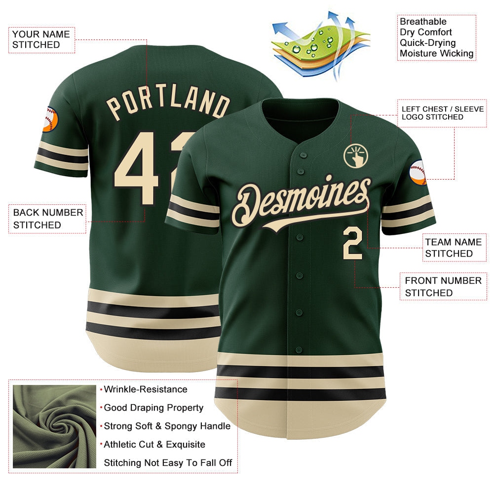 Custom Green Cream-Black Line Authentic Baseball Jersey view 3