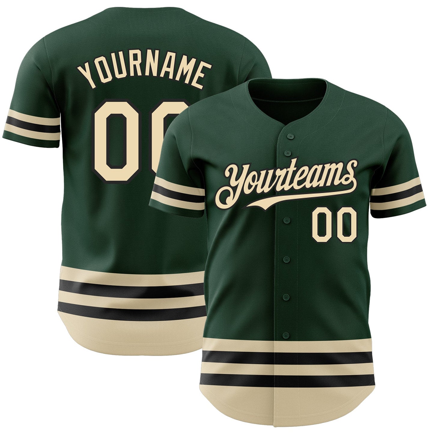 Custom Green Cream-Black Line Authentic Baseball Jersey - Main View