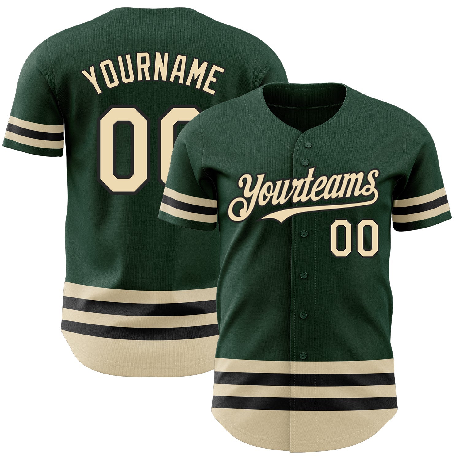 Custom Green Cream-Black Line Authentic Baseball Jersey - Main View