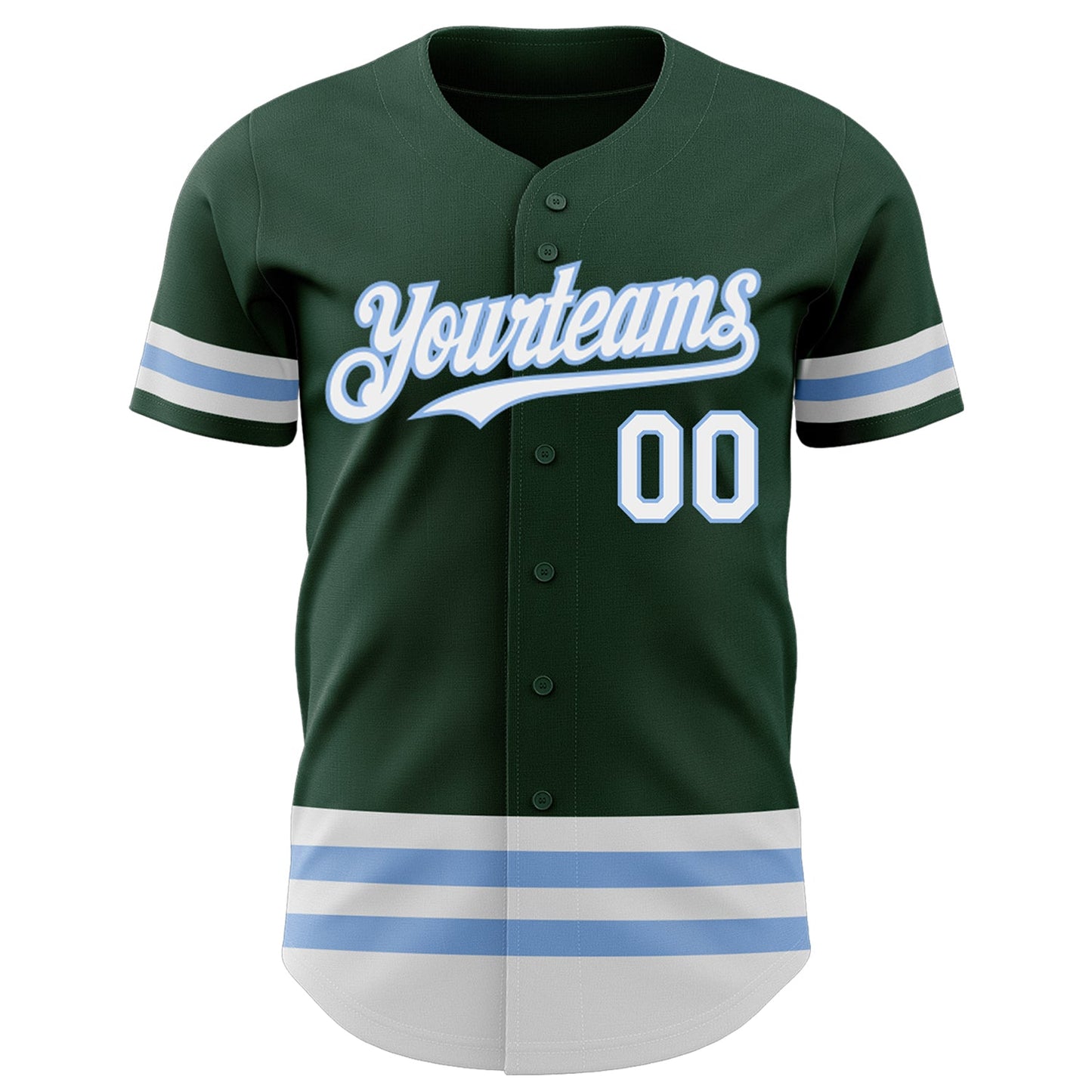 Custom Green White-Light Blue Line Authentic Baseball Jersey view 2
