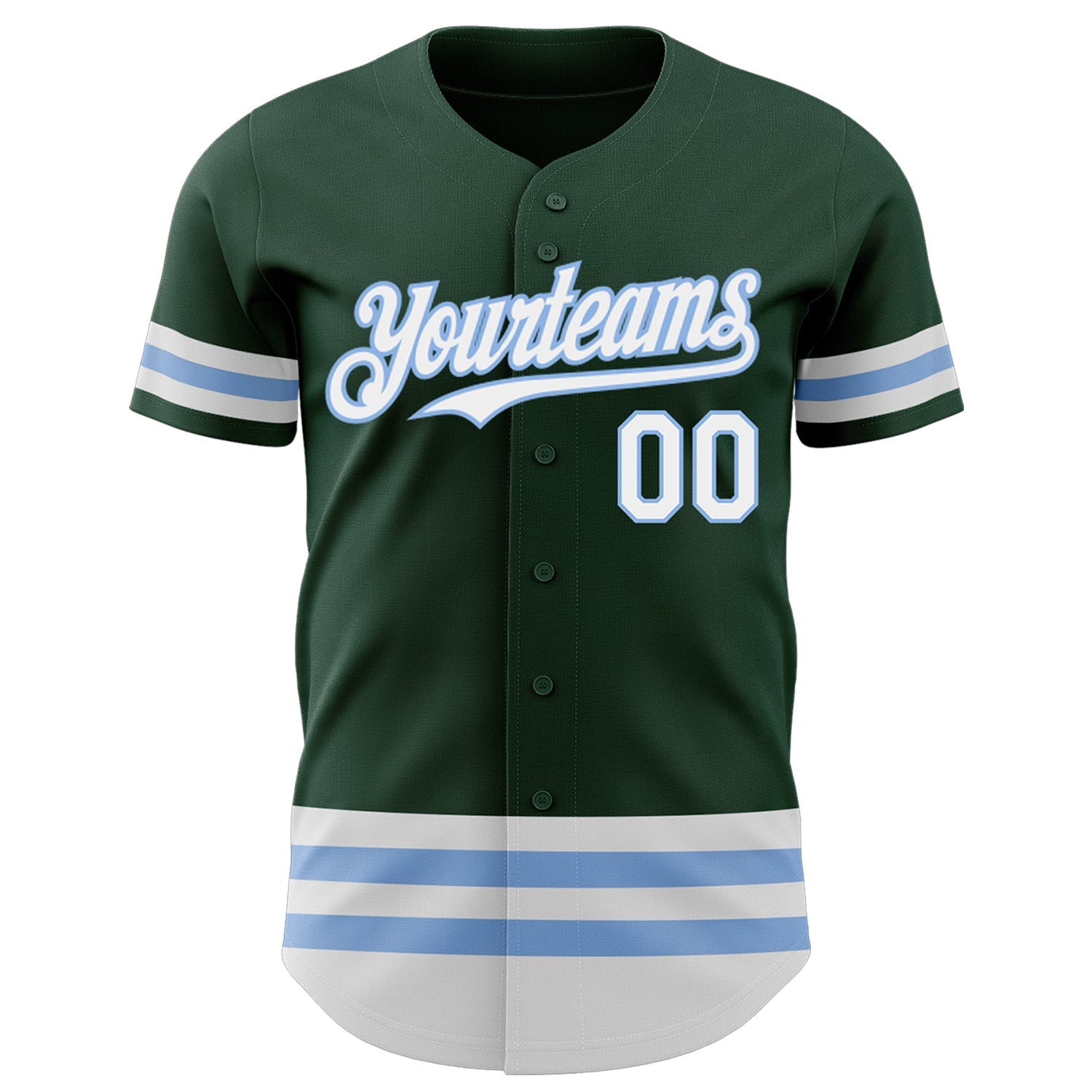 Custom Green White-Light Blue Line Authentic Baseball Jersey view 2