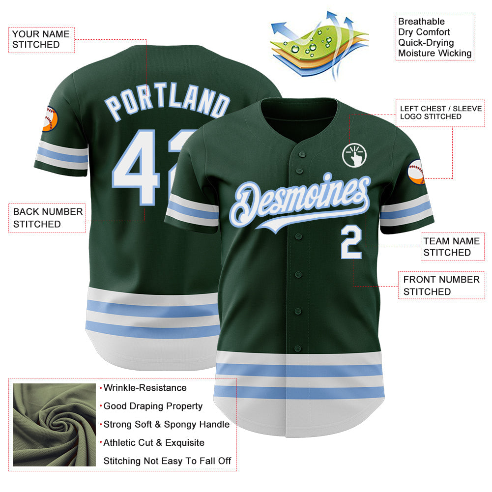 Custom Green White-Light Blue Line Authentic Baseball Jersey view 3