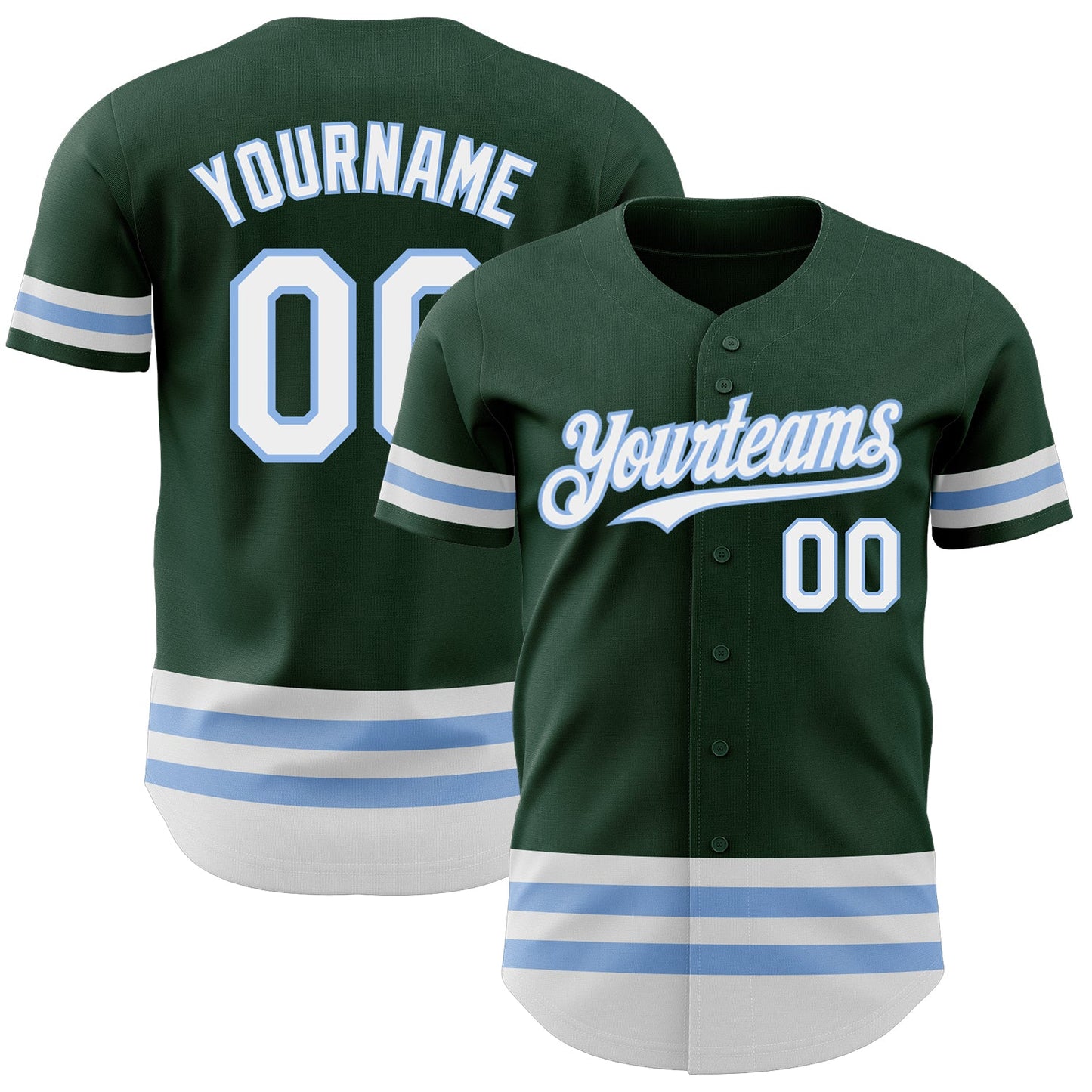 Custom Green White-Light Blue Line Authentic Baseball Jersey - Main View