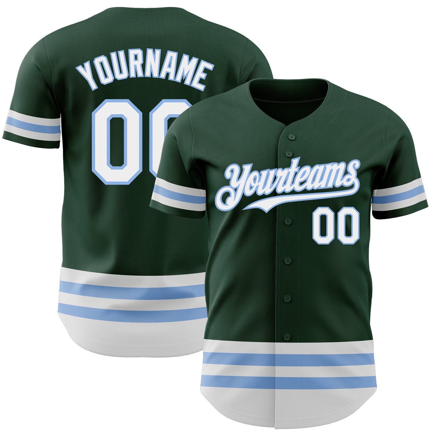 Custom Green White-Light Blue Line Authentic Baseball Jersey - Main View