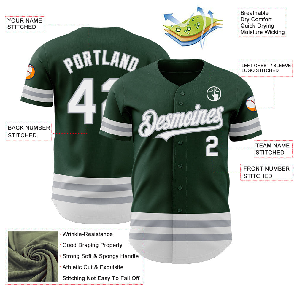 Custom Green White-Gray Line Authentic Baseball Jersey view 3