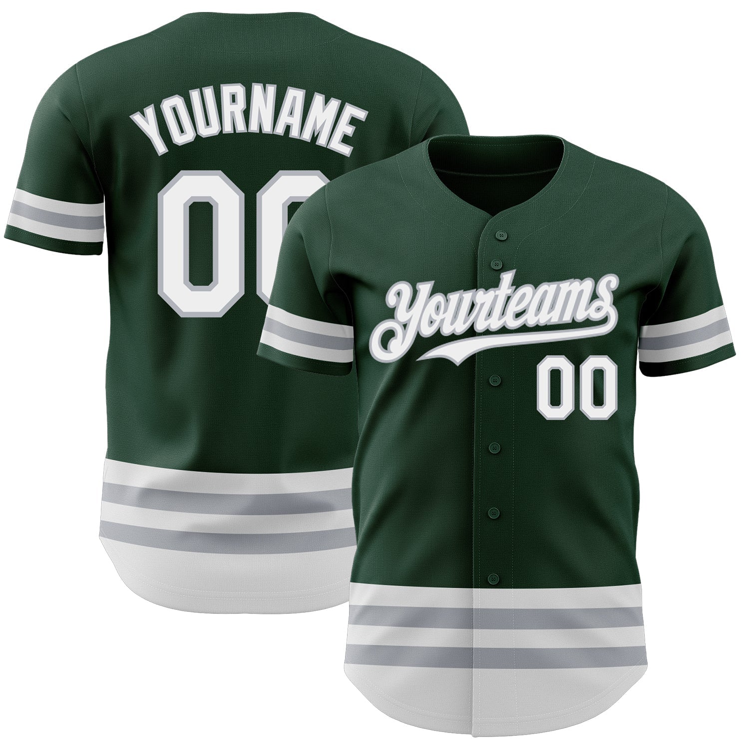 Custom Green White-Gray Line Authentic Baseball Jersey - Main View
