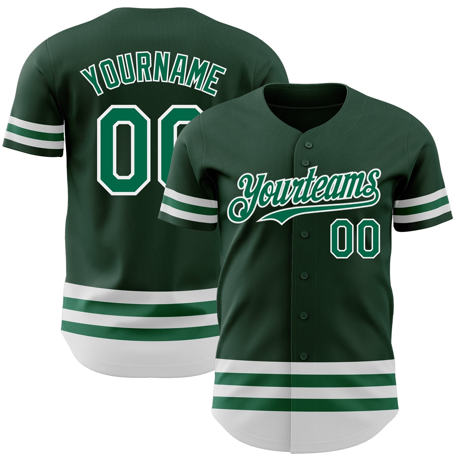 Custom Green Kelly Green-White Line Authentic Baseball Jersey - Main View