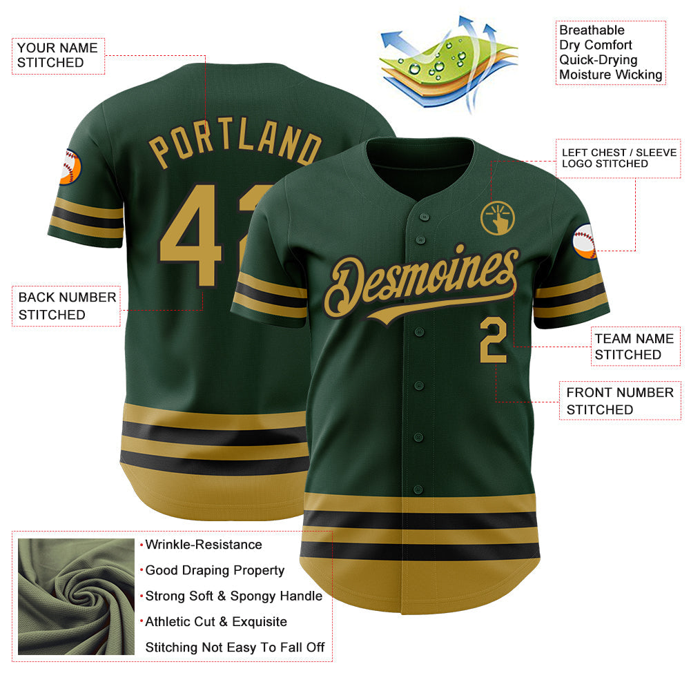 Custom Green Old Gold-Black Line Authentic Baseball Jersey view 3