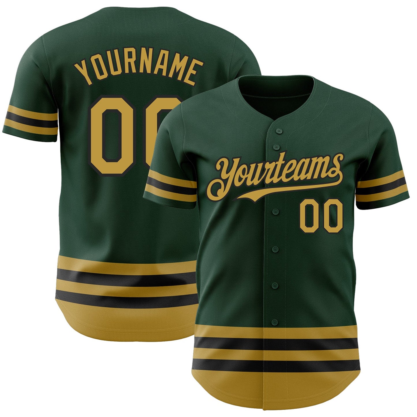 Custom Green Old Gold-Black Line Authentic Baseball Jersey - Main View