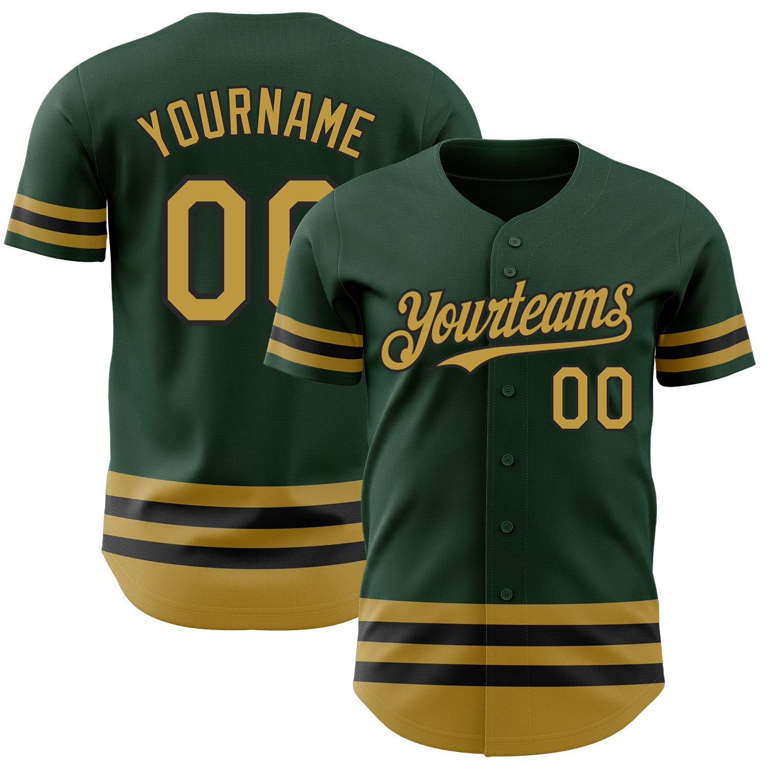 Custom Green Old Gold-Black Line Authentic Baseball Jersey - Main View