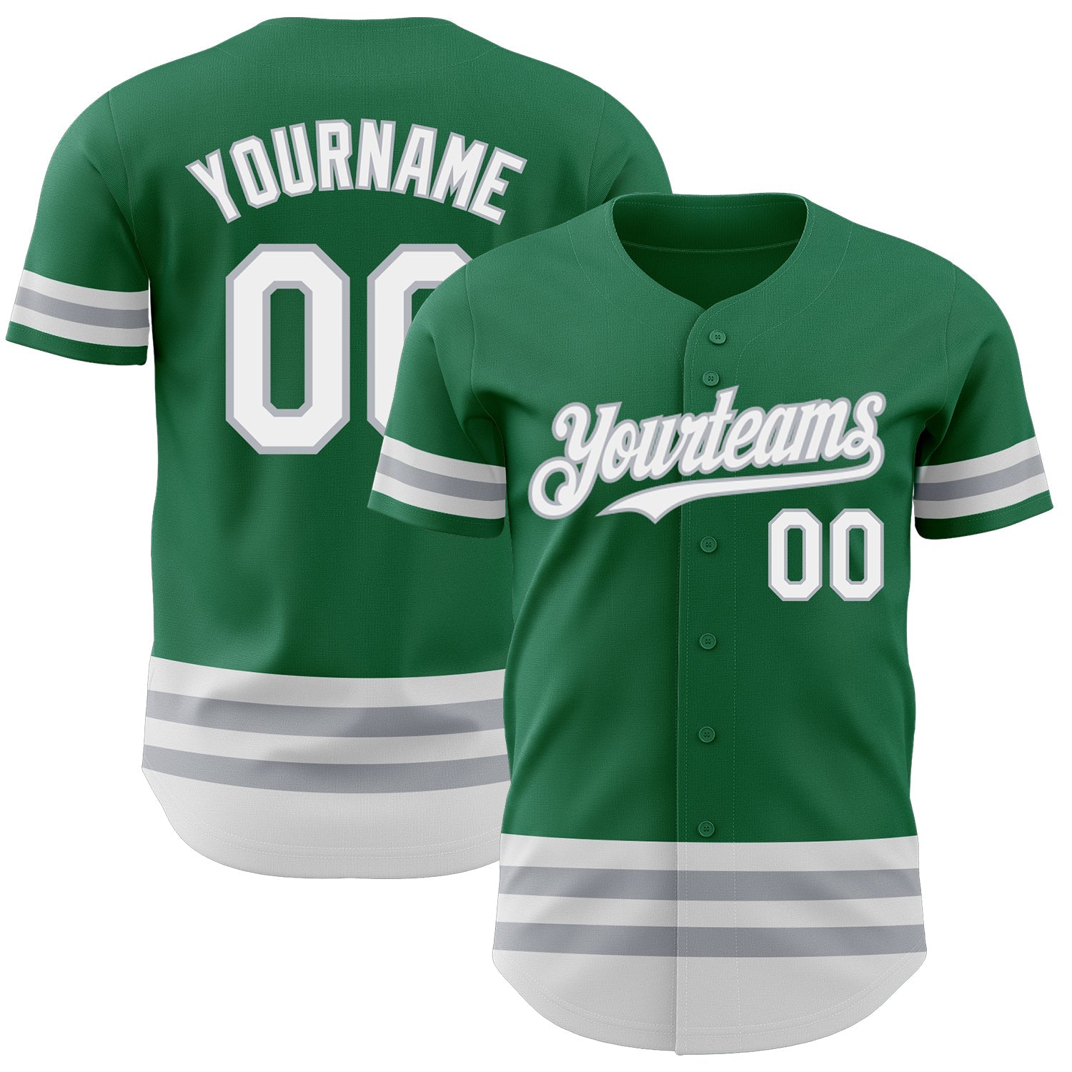 Custom Kelly Green White-Gray Line Authentic Baseball Jersey - Main View