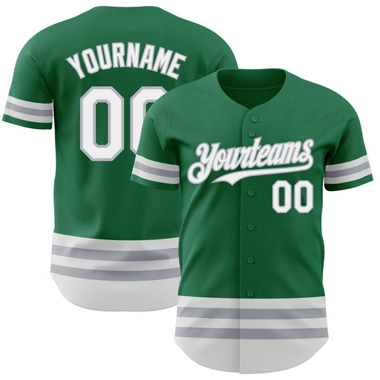 Custom Kelly Green White-Gray Line Authentic Baseball Jersey - Main View