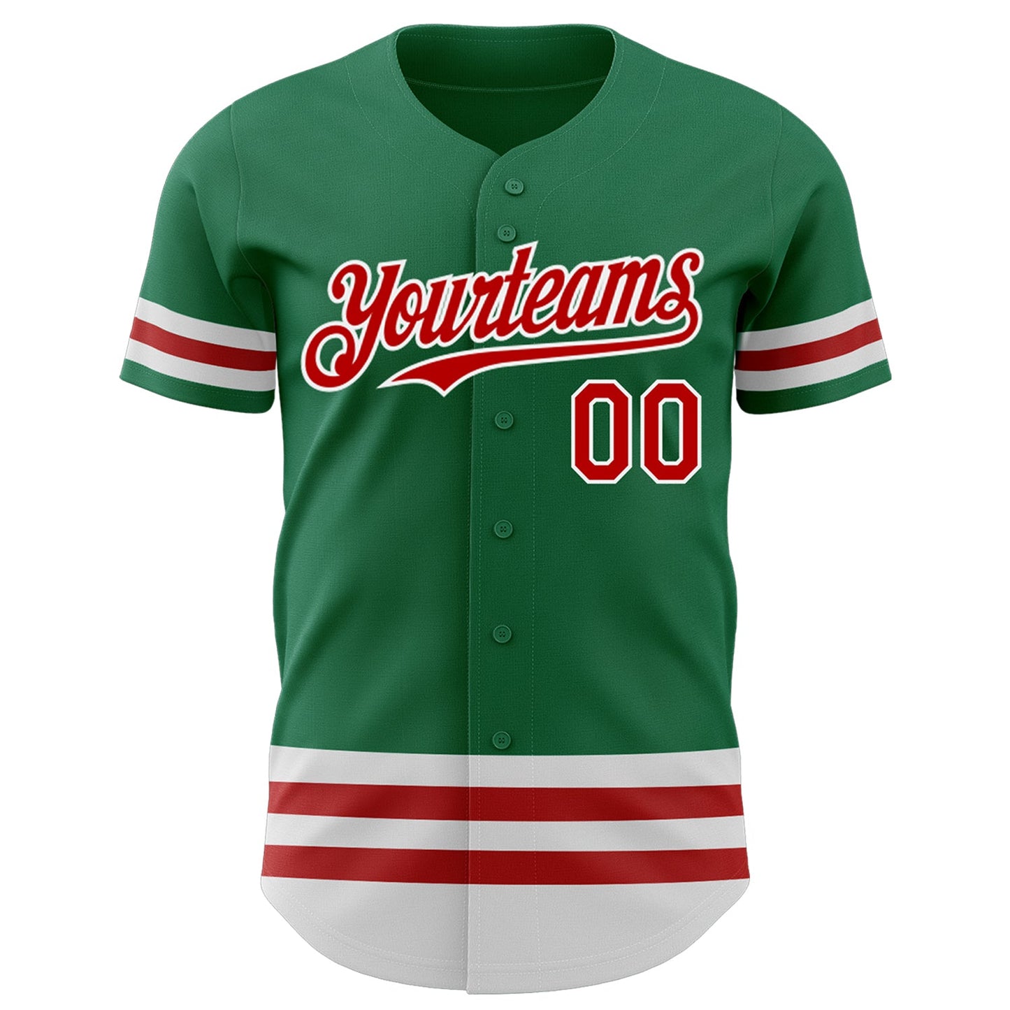 Custom Kelly Green Red-White Line Authentic Baseball Jersey view 2