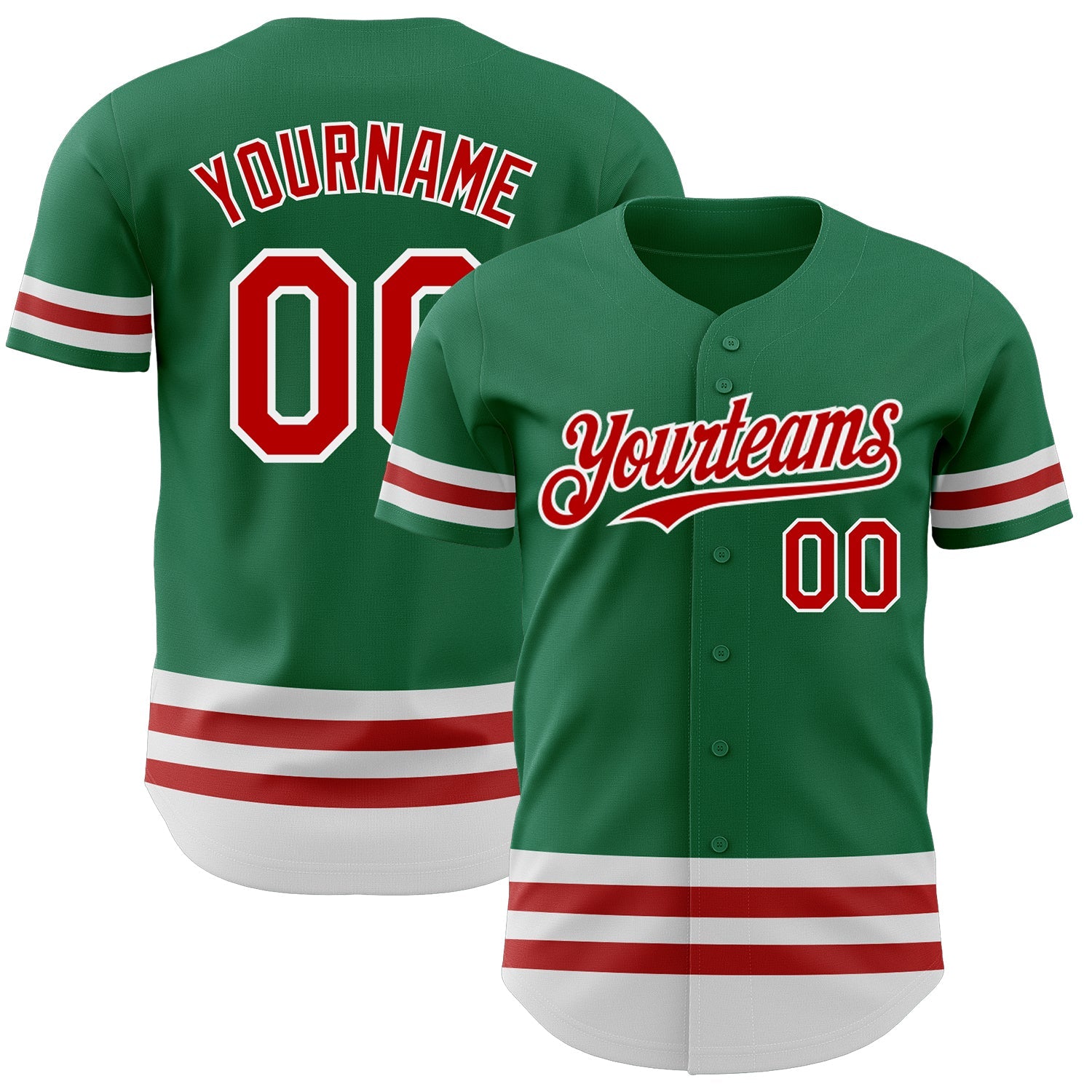 Custom Kelly Green Red-White Line Authentic Baseball Jersey - Main View