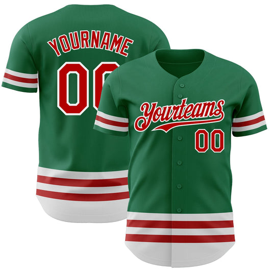 Custom Kelly Green Red-White Line Authentic Baseball Jersey - Main View