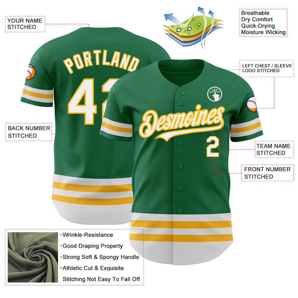Custom Kelly Green White-Gold Line Authentic Baseball Jersey view 3