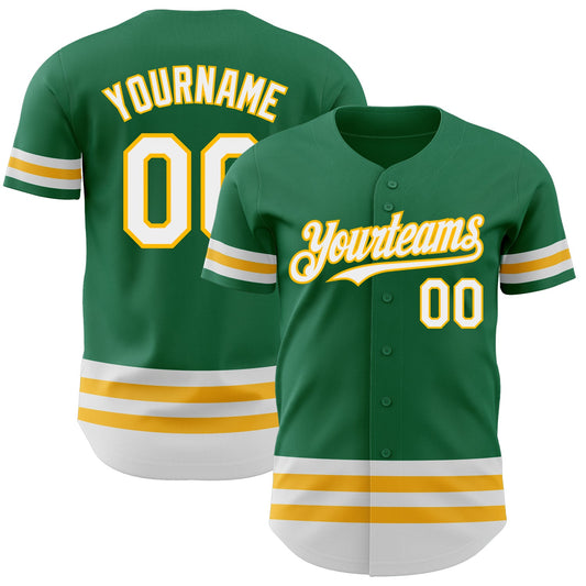 Custom Kelly Green White-Gold Line Authentic Baseball Jersey - Main View