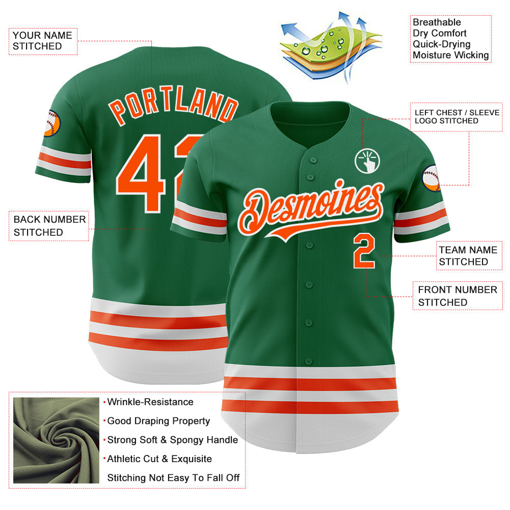 Custom Kelly Green Orange-White Line Authentic Baseball Jersey view 3