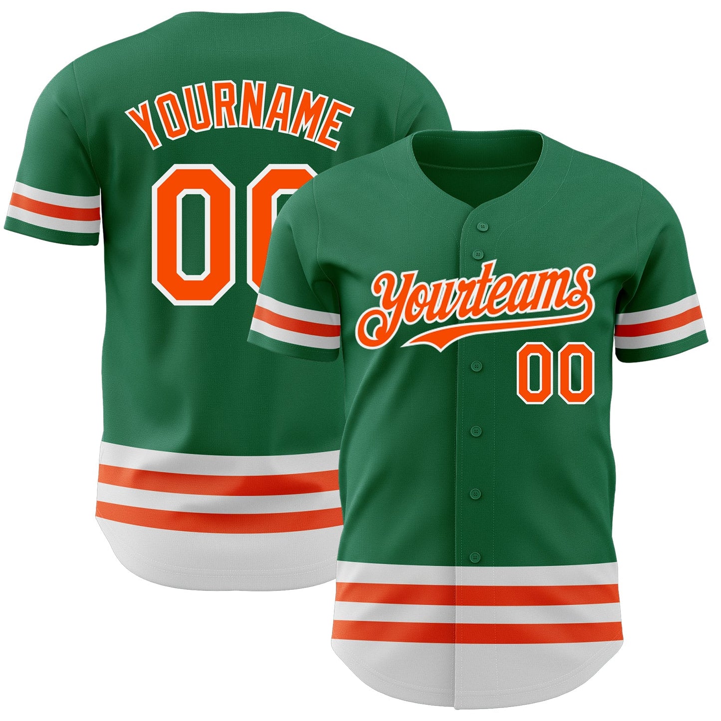 Custom Kelly Green Orange-White Line Authentic Baseball Jersey - Main View