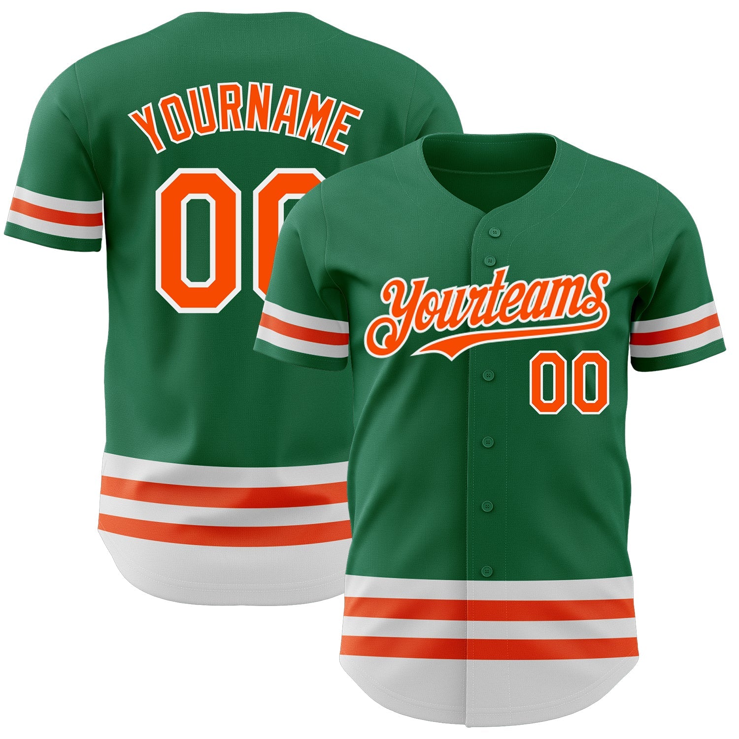 Custom Kelly Green Orange-White Line Authentic Baseball Jersey - Main View