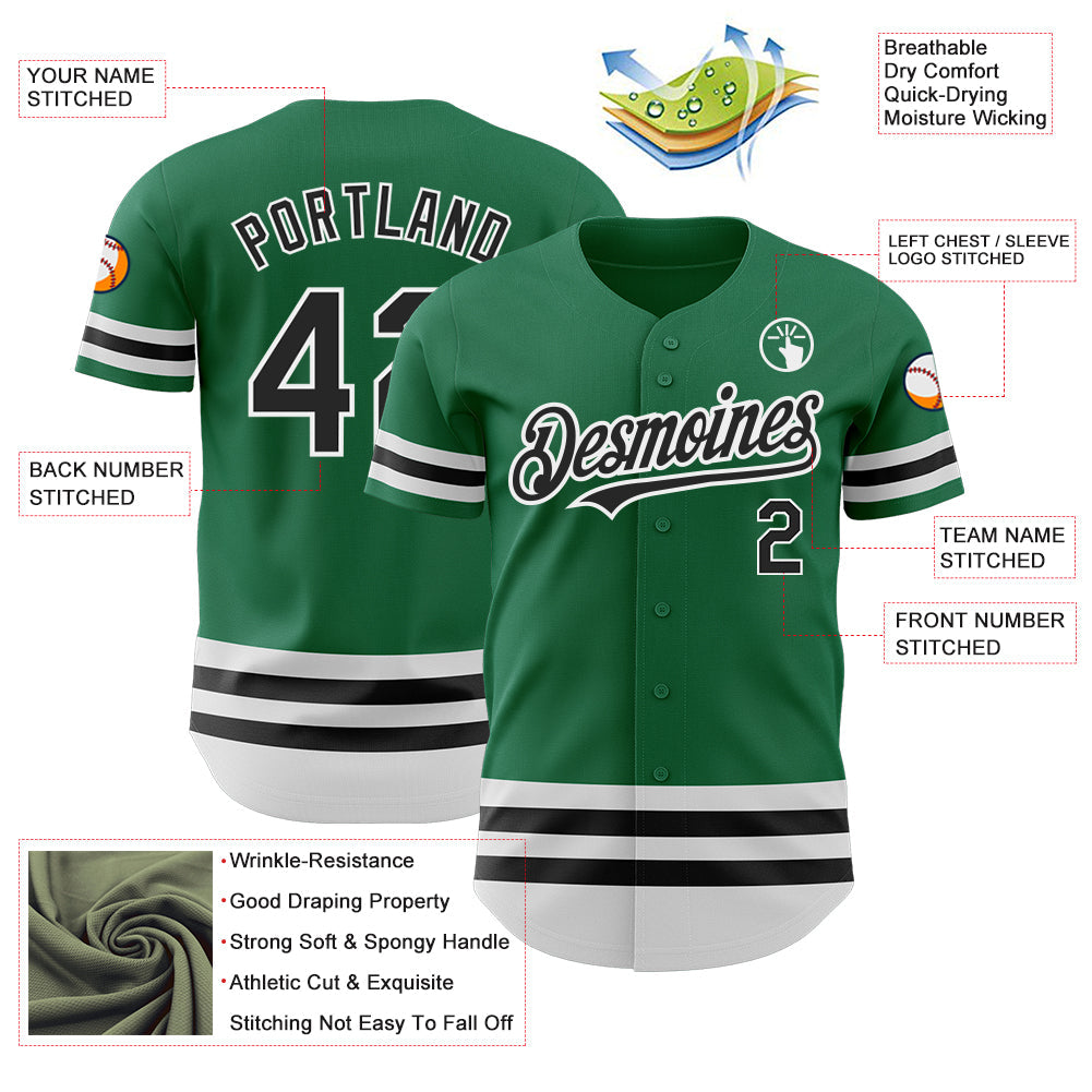 Custom Kelly Green Black-White Line Authentic Baseball Jersey view 3