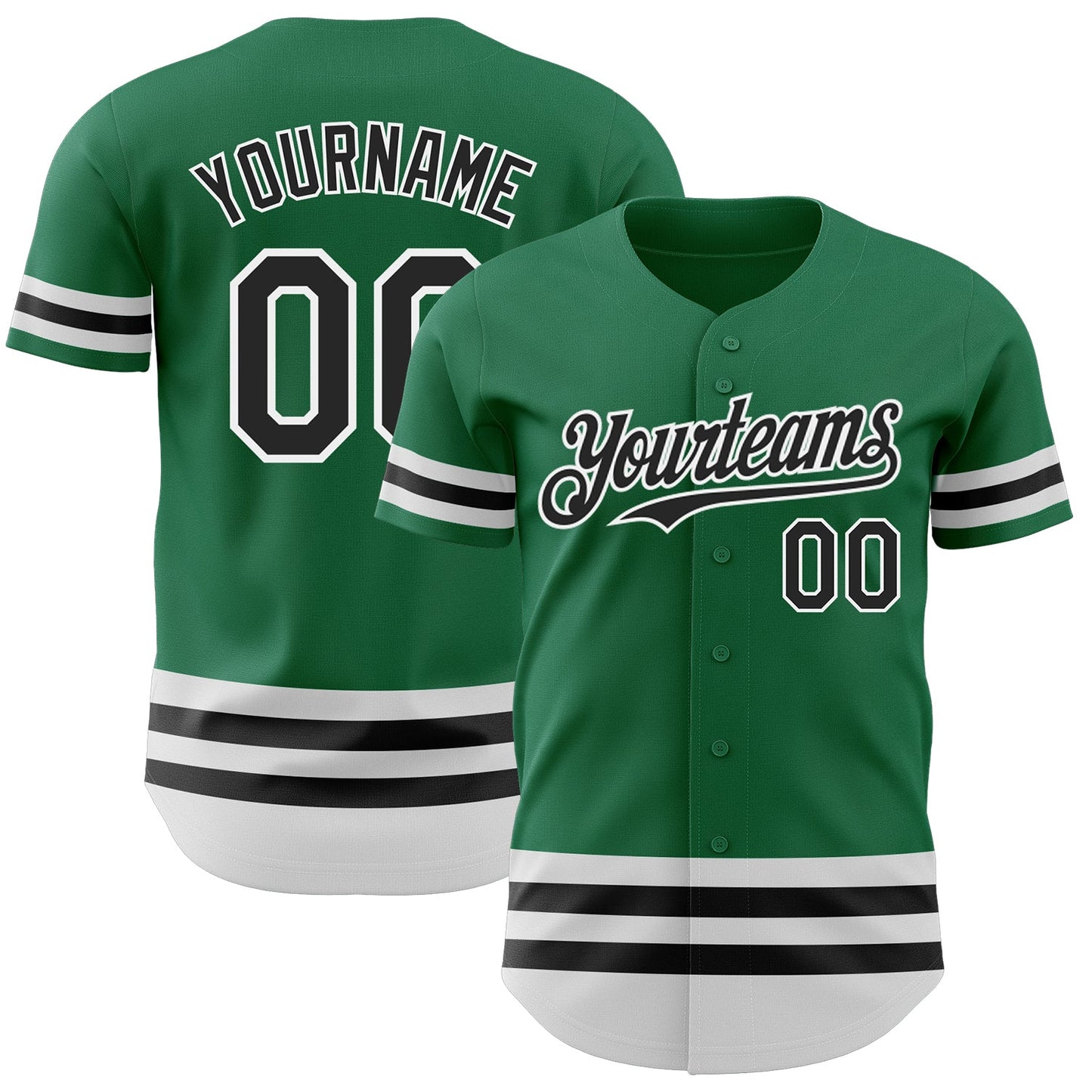 Custom Kelly Green Black-White Line Authentic Baseball Jersey - Main View