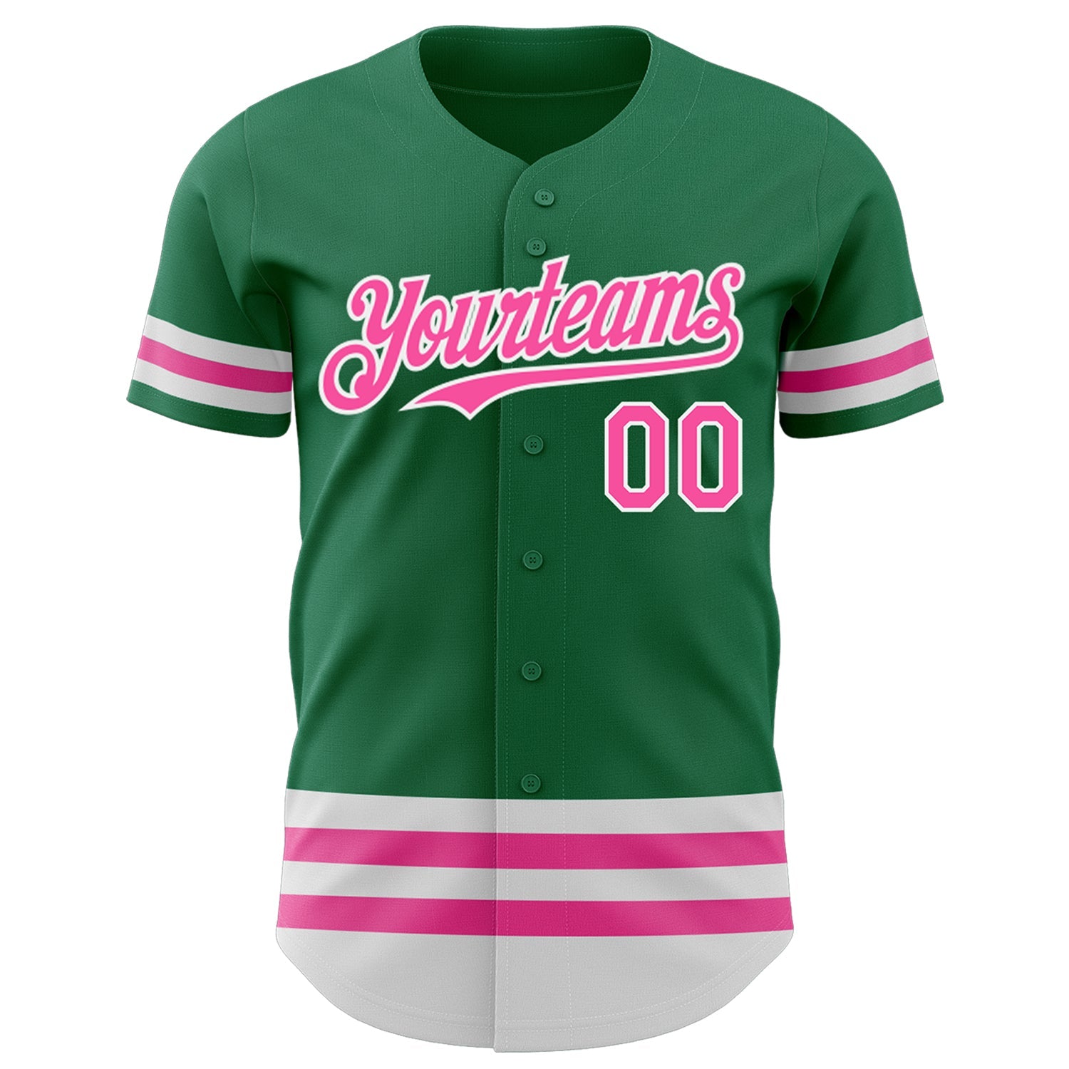 Custom Kelly Green Pink-White Line Authentic Baseball Jersey view 2