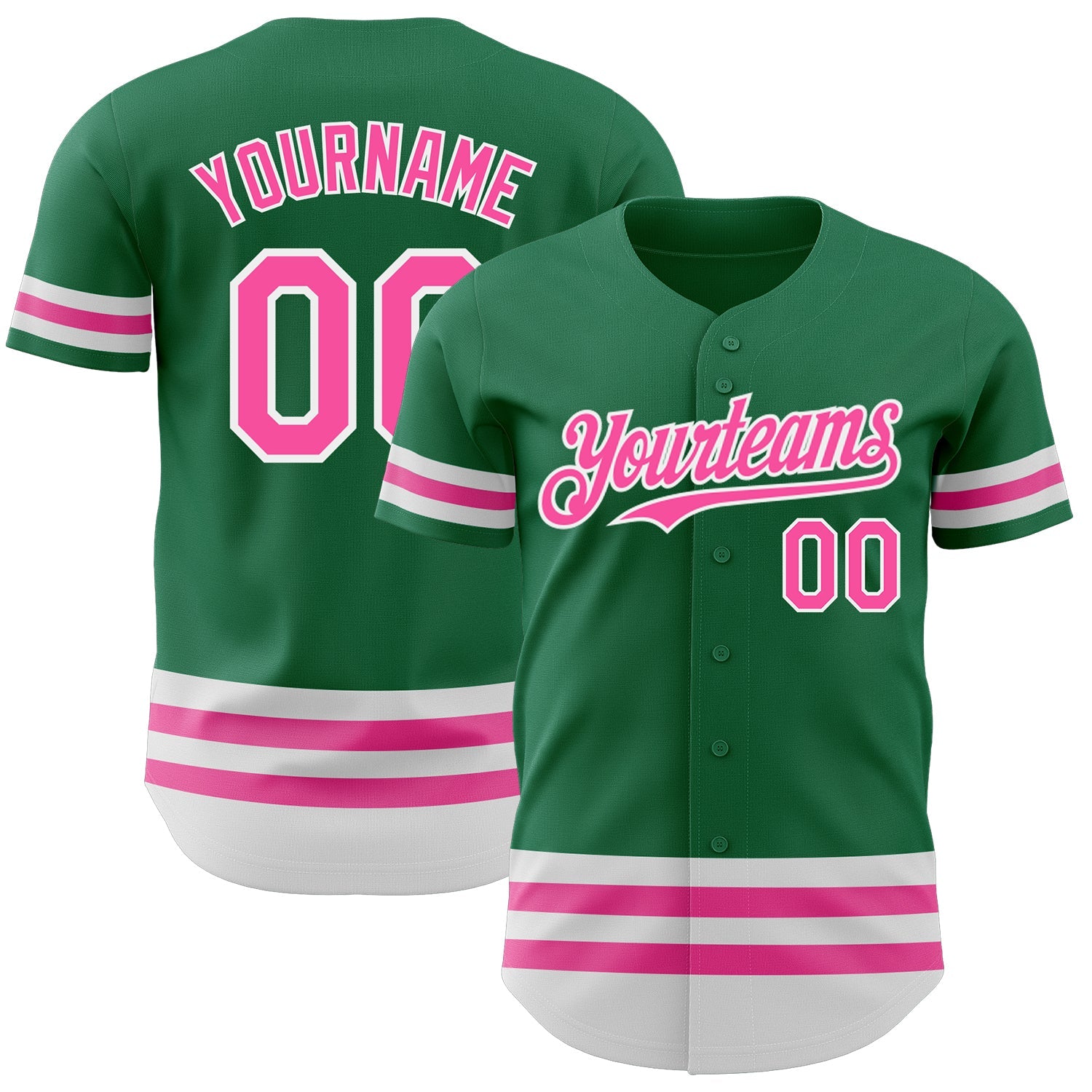 Custom Kelly Green Pink-White Line Authentic Baseball Jersey - Main View