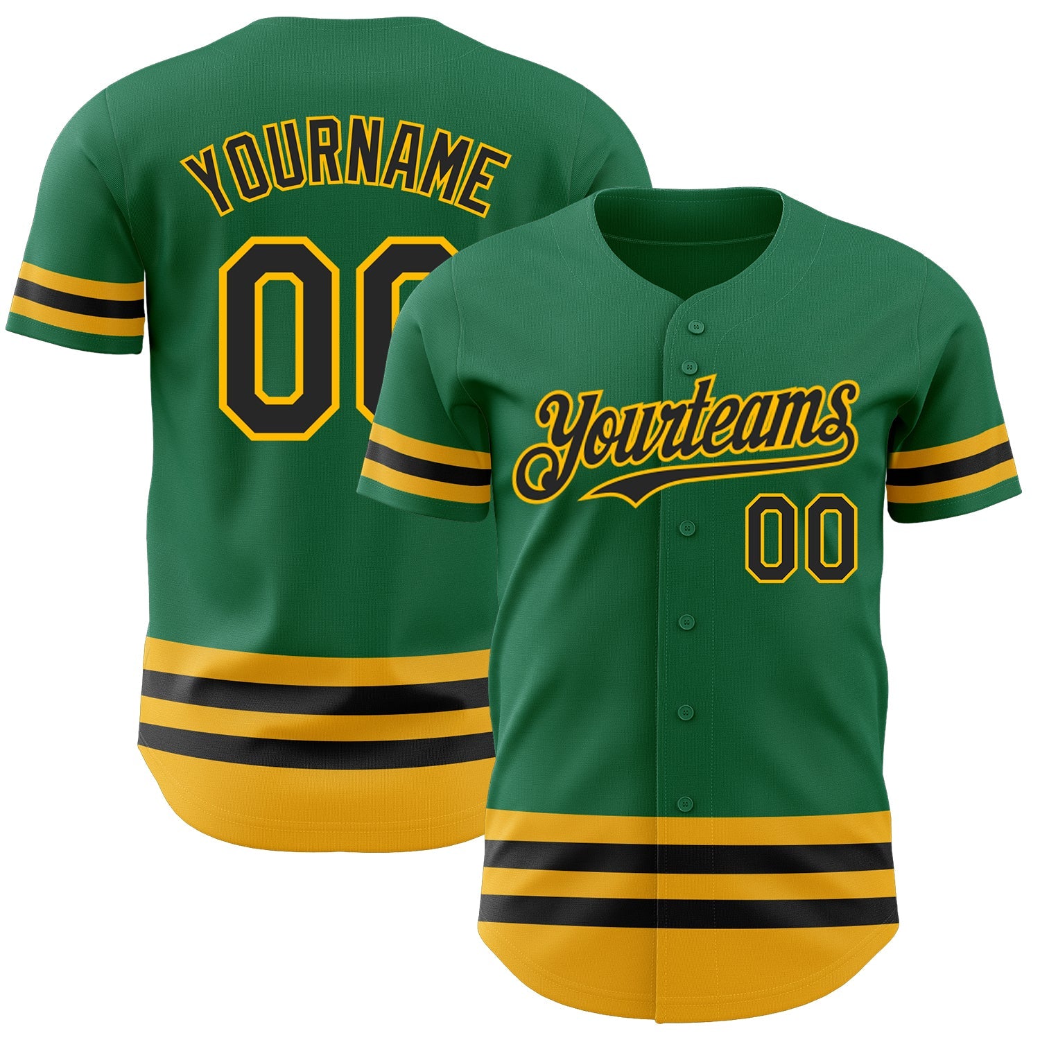 Custom Kelly Green Black-Gold Line Authentic Baseball Jersey - Main View