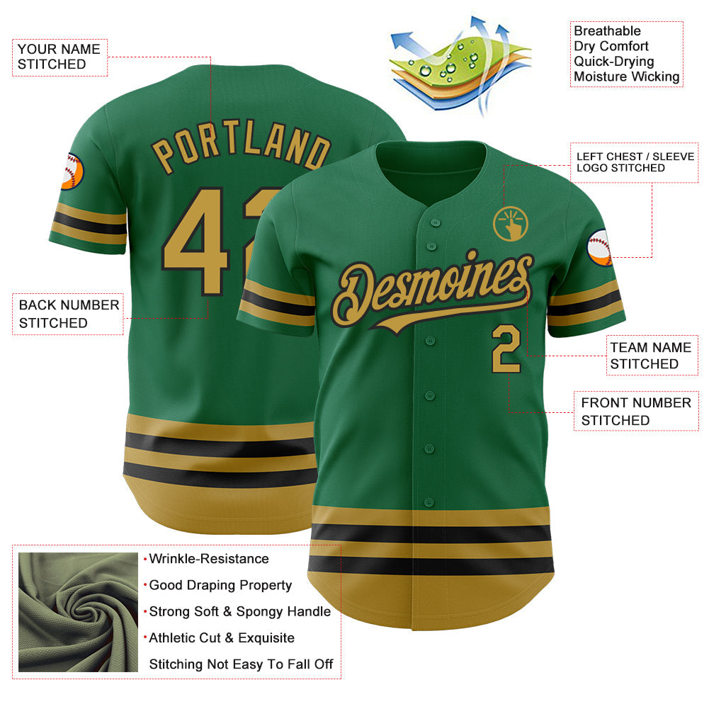 Custom Kelly Green Old Gold-Black Line Authentic Baseball Jersey view 3