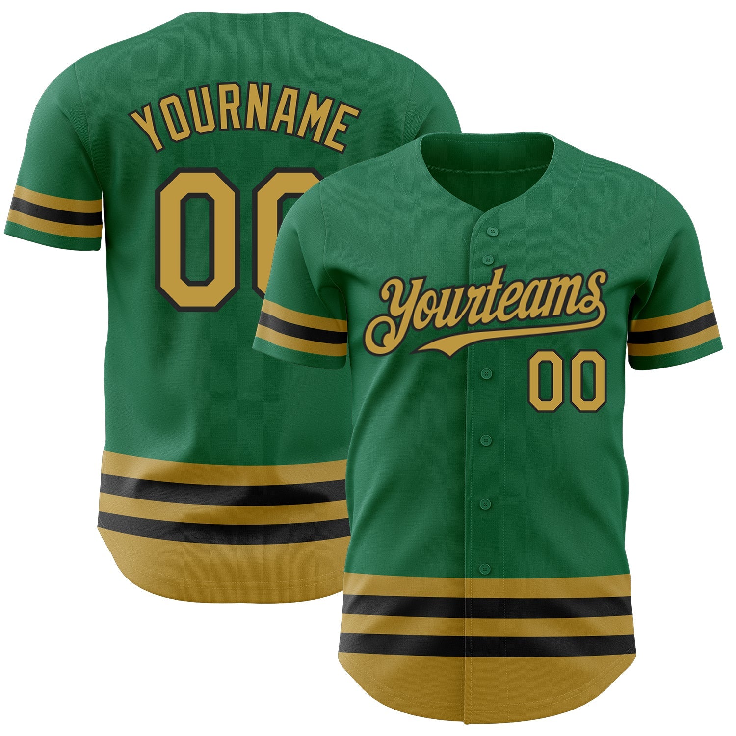 Custom Kelly Green Old Gold-Black Line Authentic Baseball Jersey - Main View