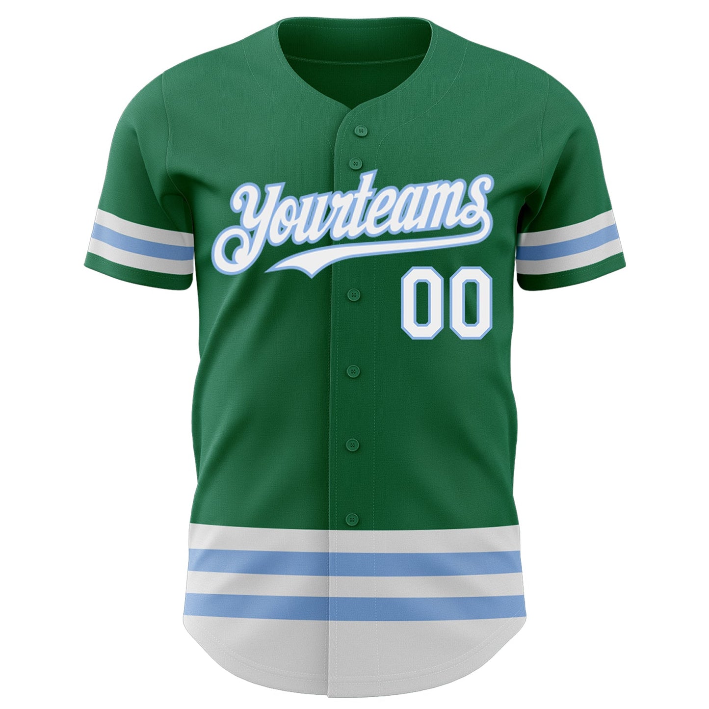Custom Kelly Green White-Light Blue Line Authentic Baseball Jersey view 2