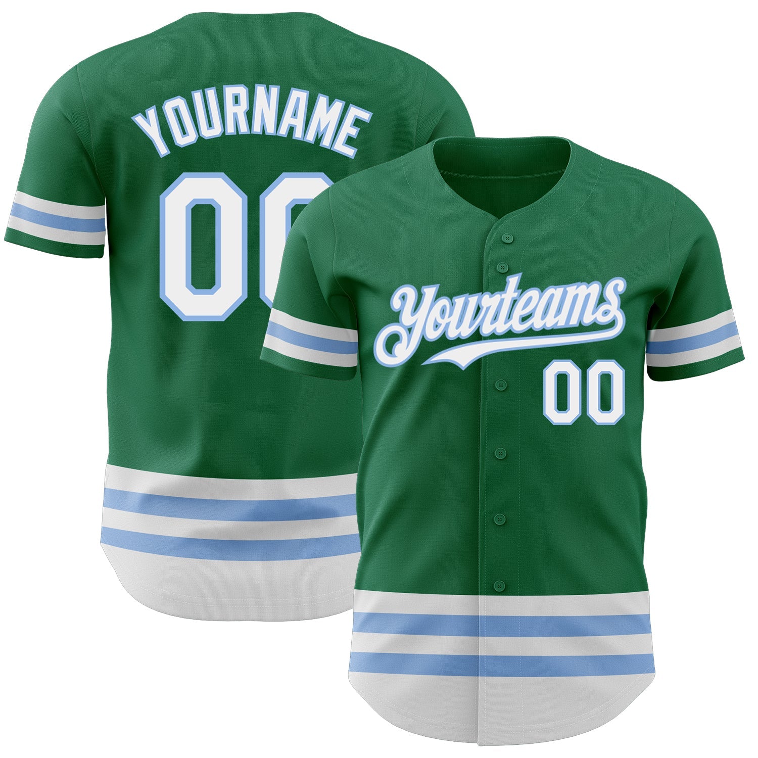 Custom Kelly Green White-Light Blue Line Authentic Baseball Jersey - Main View