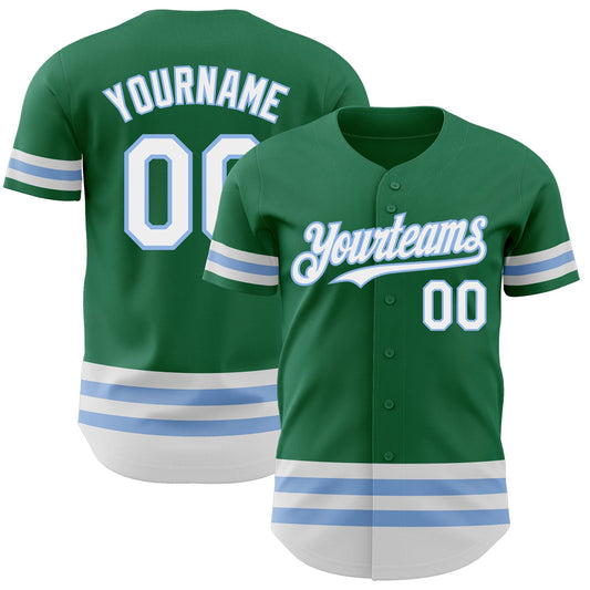Custom Kelly Green White-Light Blue Line Authentic Baseball Jersey - Main View