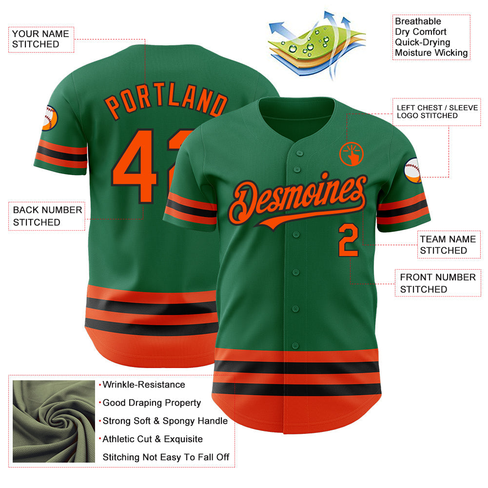 Custom Kelly Green Orange-Black Line Authentic Baseball Jersey view 3
