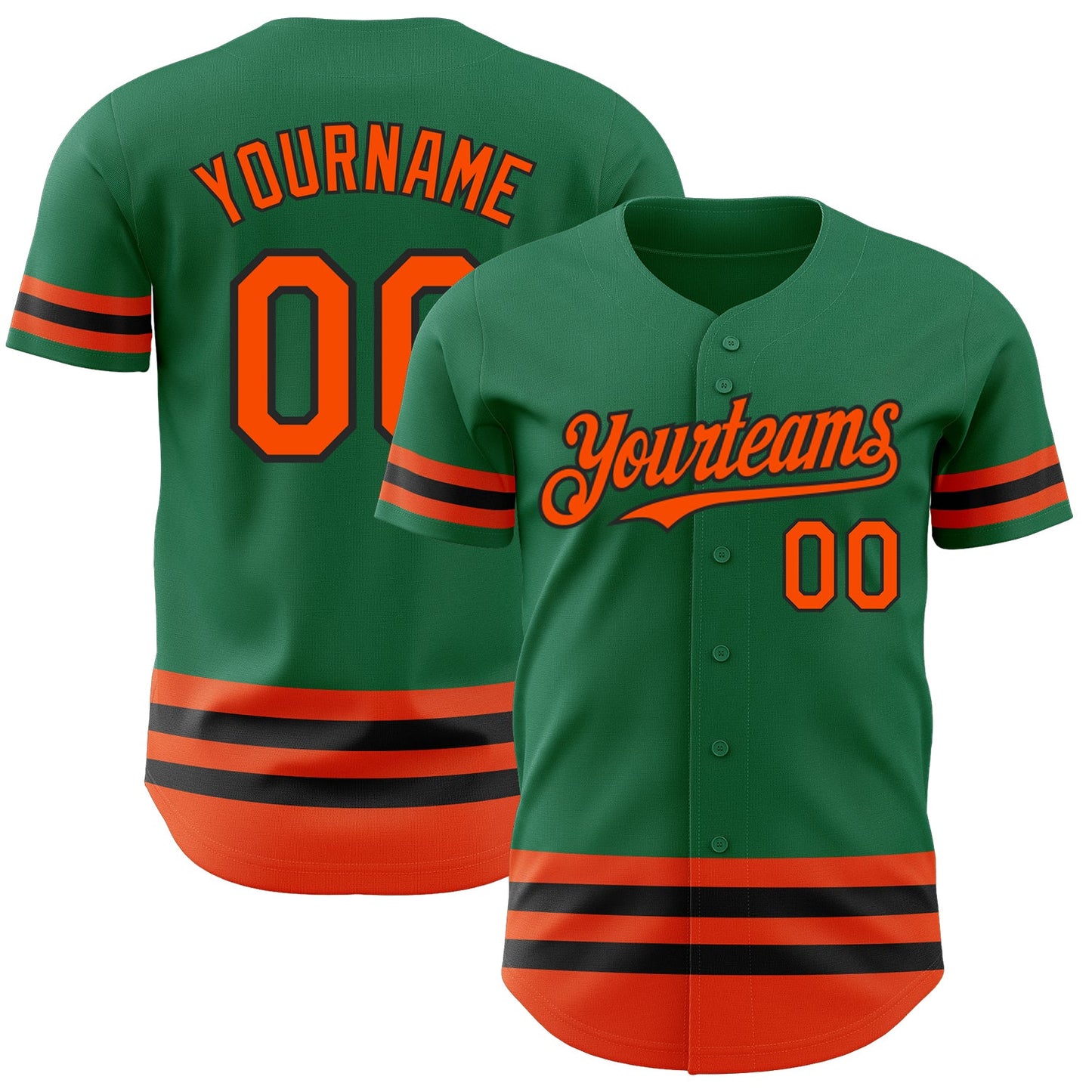 Custom Kelly Green Orange-Black Line Authentic Baseball Jersey - Main View