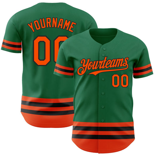 Custom Kelly Green Orange-Black Line Authentic Baseball Jersey - Main View